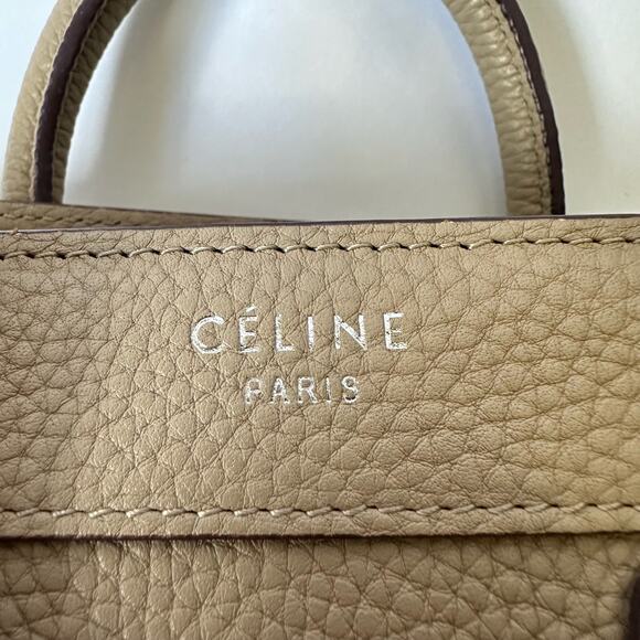 CELINE Luggage Nano Tote Bag Beige Pebbled Leather Handbag Crossbody - Picture 4 of 15